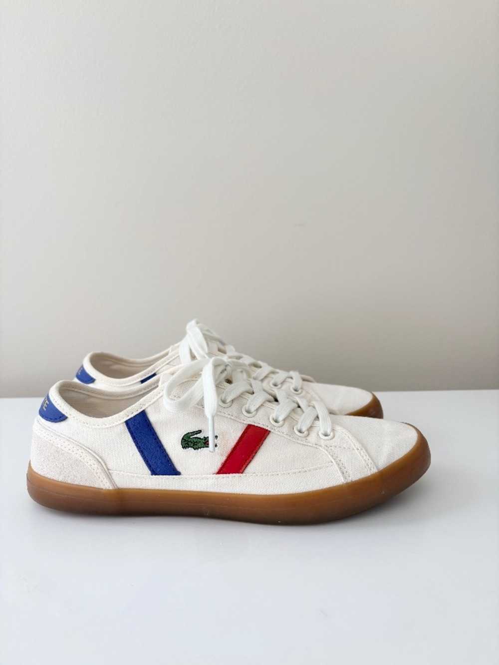 Lacoste Sideline 119 Canvas Sneaker Off White Tricolor Gum Sole US 6 EUR 37